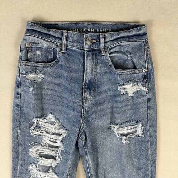American Eagle Highest Rise 90s Boyfriend Jeans Women’s 2 Blue Denim Stretch‎ - Picture 2 of 16